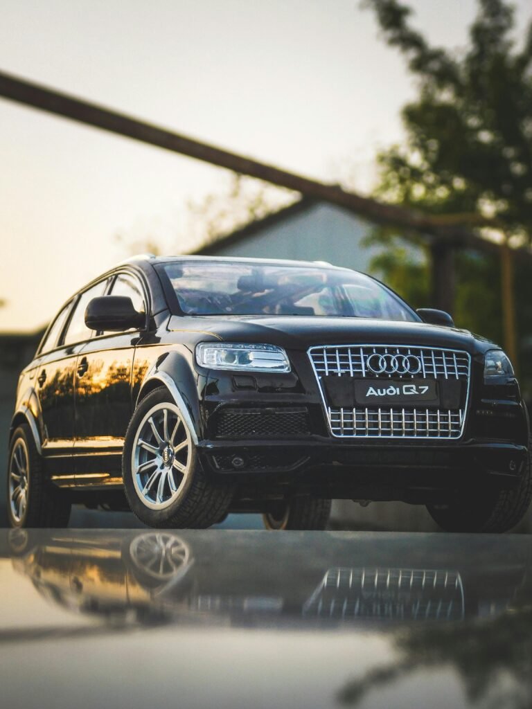 A black Audi Q7 car in an outdoor setting, reflecting style and elegance.